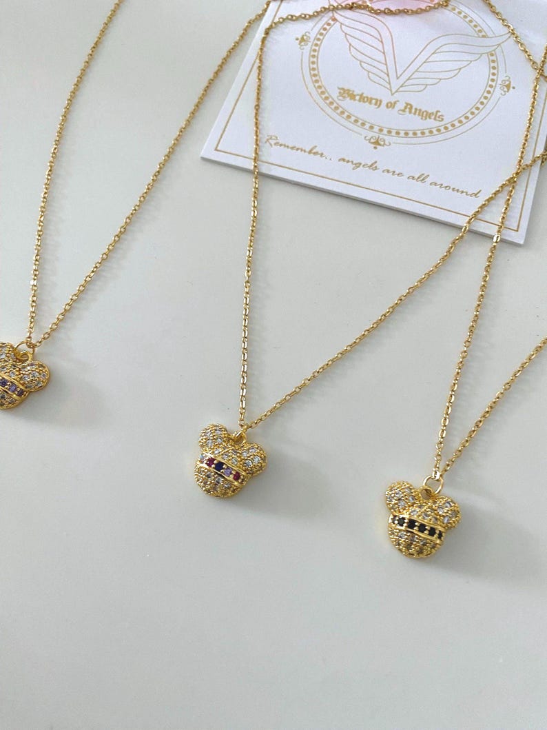Mickey Minnie Mouse Pendant Necklace | Gold Zircon Cartoon Jewelry | Dainty Disney Necklace Gift | Cute Birthday Jewelry for Her | Fashion C image 2