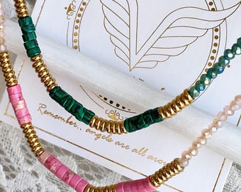 Collar de cuentas de oro rosa claro• Collar de cuentas de oro resistente al agua con piedras semipreciosas de lujo• Regalo para ella