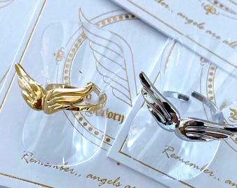 Angel Wings Adjustable Ring | Stainless Steel Gold or Silver Ring | Spiritual Boho Jewelry | Anti Tarnish Waterproof | Gift for Her