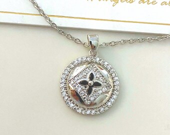 Round Christian silver cross necklace•stainless steel  silver cross necklace• gift for her
