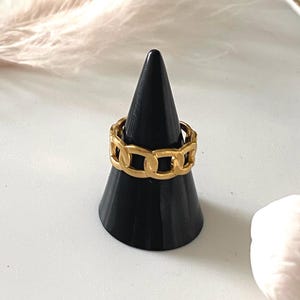 Stainless Steel Chain Band Ring | Gold Adjustable Ring | Unisex Statement Jewelry | Gift for Him or Her