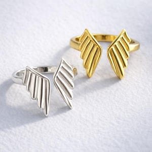 Anillo de alas de ángel dorado o plateado / Anillo de ángel llamativo / Anillo de alas de ángel ajustable / Joyería de ángel de la guarda / Acero inoxidable resistente al agua imagen 16