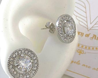 Silver Zircon Stud Earrings | Tarnish-Free  Rhinestone Crystal  Earrings | Bridesmaid  Gift | Classic  Jewelry | Gift for her