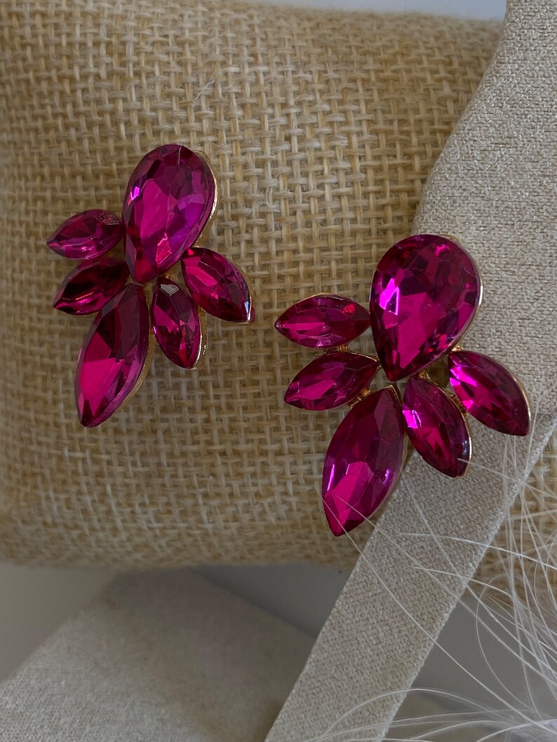 Pendientes de fiesta rosa fucsia cristal, pendientes candelabro de novia, pendientes de fiesta dama de honor imagen 2