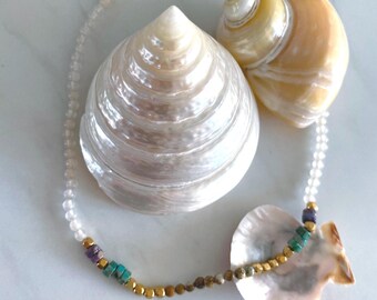 Gargantilla de lujo con cuentas semipreciosas de alta calidad, collar de estilo griego de verano resistente al agua.