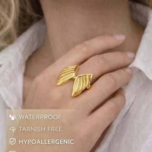 Anillo de alas de ángel dorado o plateado / Anillo de ángel llamativo / Anillo de alas de ángel ajustable / Joyería de ángel de la guarda / Acero inoxidable resistente al agua imagen 17
