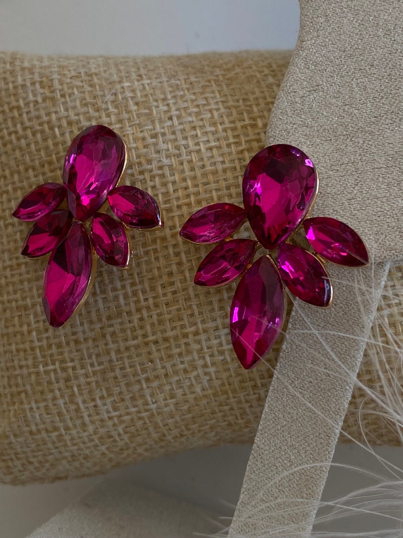 Pendientes de fiesta rosa fucsia cristal, pendientes candelabro de novia, pendientes de fiesta dama de honor imagen 4