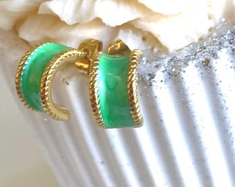 Lime Green enamel gold Hoop Earrings • stainless steel light green enamel hoops • minimalist jewelry • gift for her • 