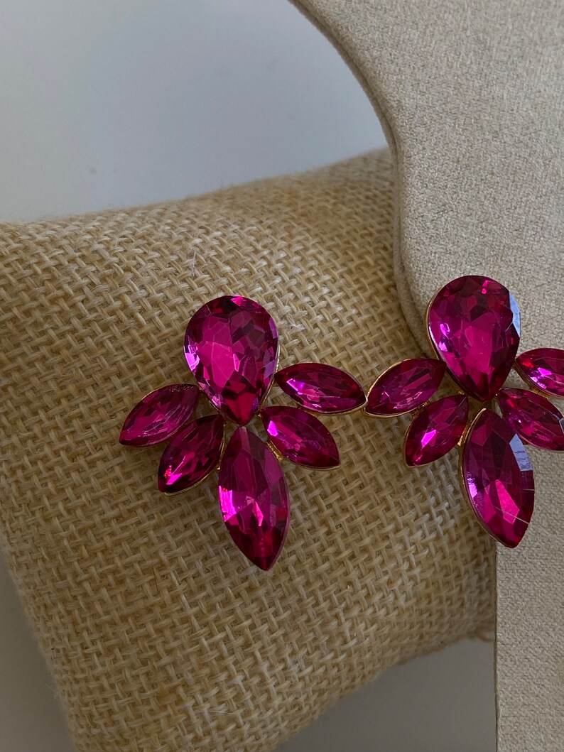 Pendientes de fiesta rosa fucsia cristal, pendientes candelabro de novia, pendientes de fiesta dama de honor imagen 8