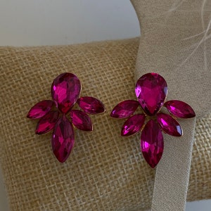 Pendientes de fiesta rosa fucsia cristal, pendientes candelabro de novia, pendientes de fiesta dama de honor imagen 9