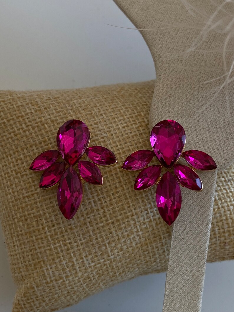 Pendientes de fiesta rosa fucsia cristal, pendientes candelabro de novia, pendientes de fiesta dama de honor imagen 9