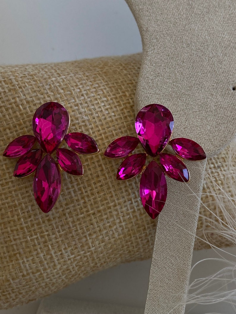 Pendientes de fiesta rosa fucsia cristal, pendientes candelabro de novia, pendientes de fiesta dama de honor imagen 3