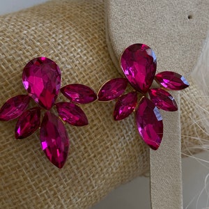 Pendientes de fiesta rosa fucsia cristal, pendientes candelabro de novia, pendientes de fiesta dama de honor imagen 5