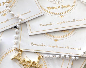 Angel Pearl Beaded Necklace | Waterproof Stainless Steel Charm | Dainty Gold & White Necklace | Elegant Collier Gift for Her