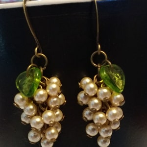 Golden white grape vine cluster  earrings