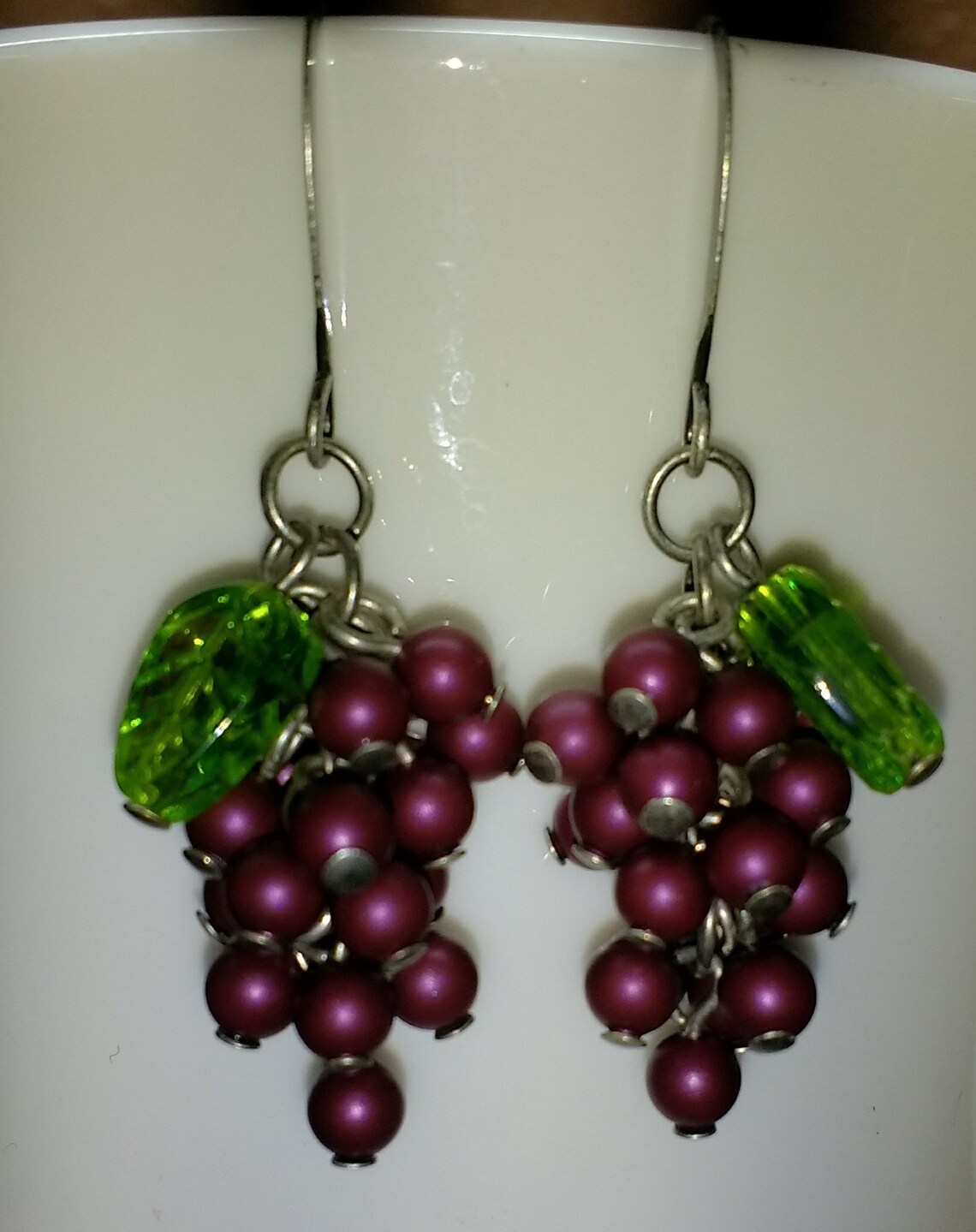 Grape Cluster Earrings Matte Finish Pearls Antique Silver Etsy