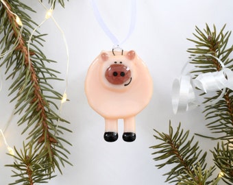 Pink pig glass pendant