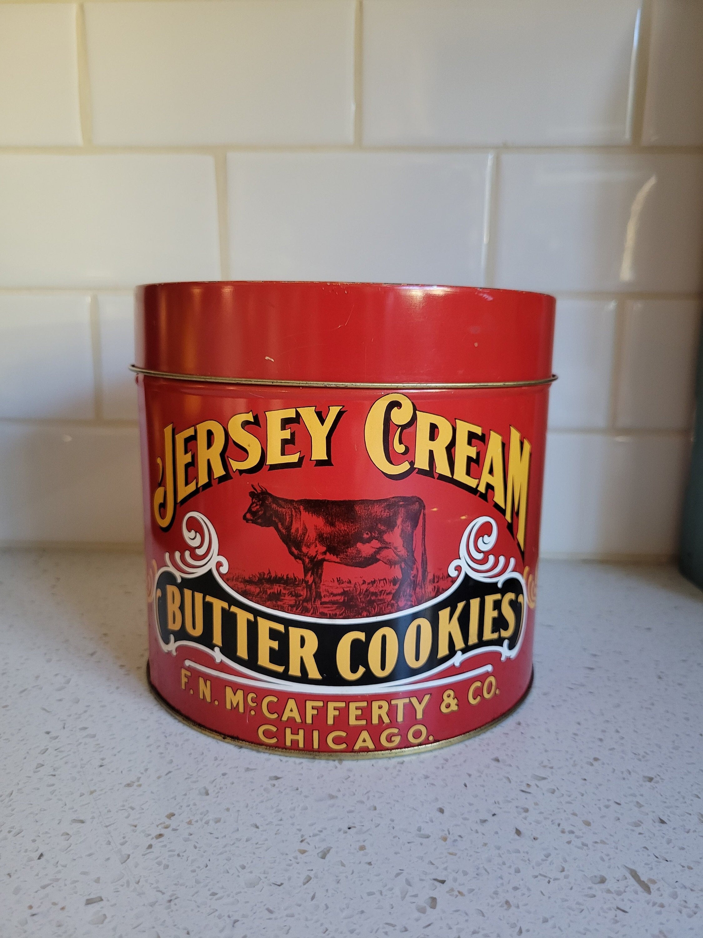 Red Jersey Cream Butter Cookies Storage Tin F.n.mccafferty & 