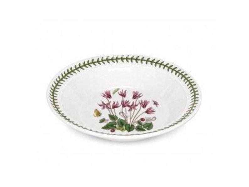 May include: A white ceramic bowl with a green rim and a floral design featuring pink flowers and green leaves. The bowl is perfect for serving salads, pasta, or other dishes.