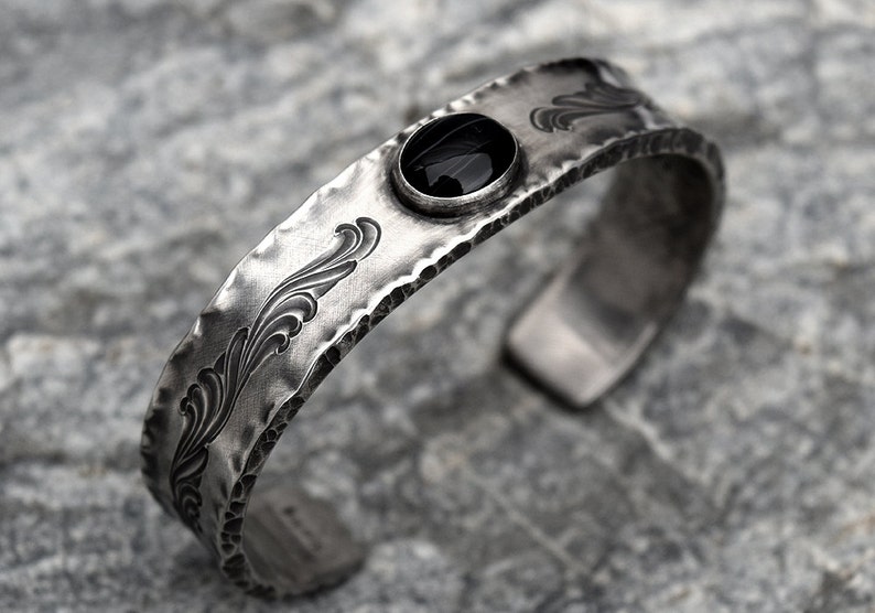 Engraved Mens Bracelet Silver Cuff Bracelet Custom Engravable Etsy