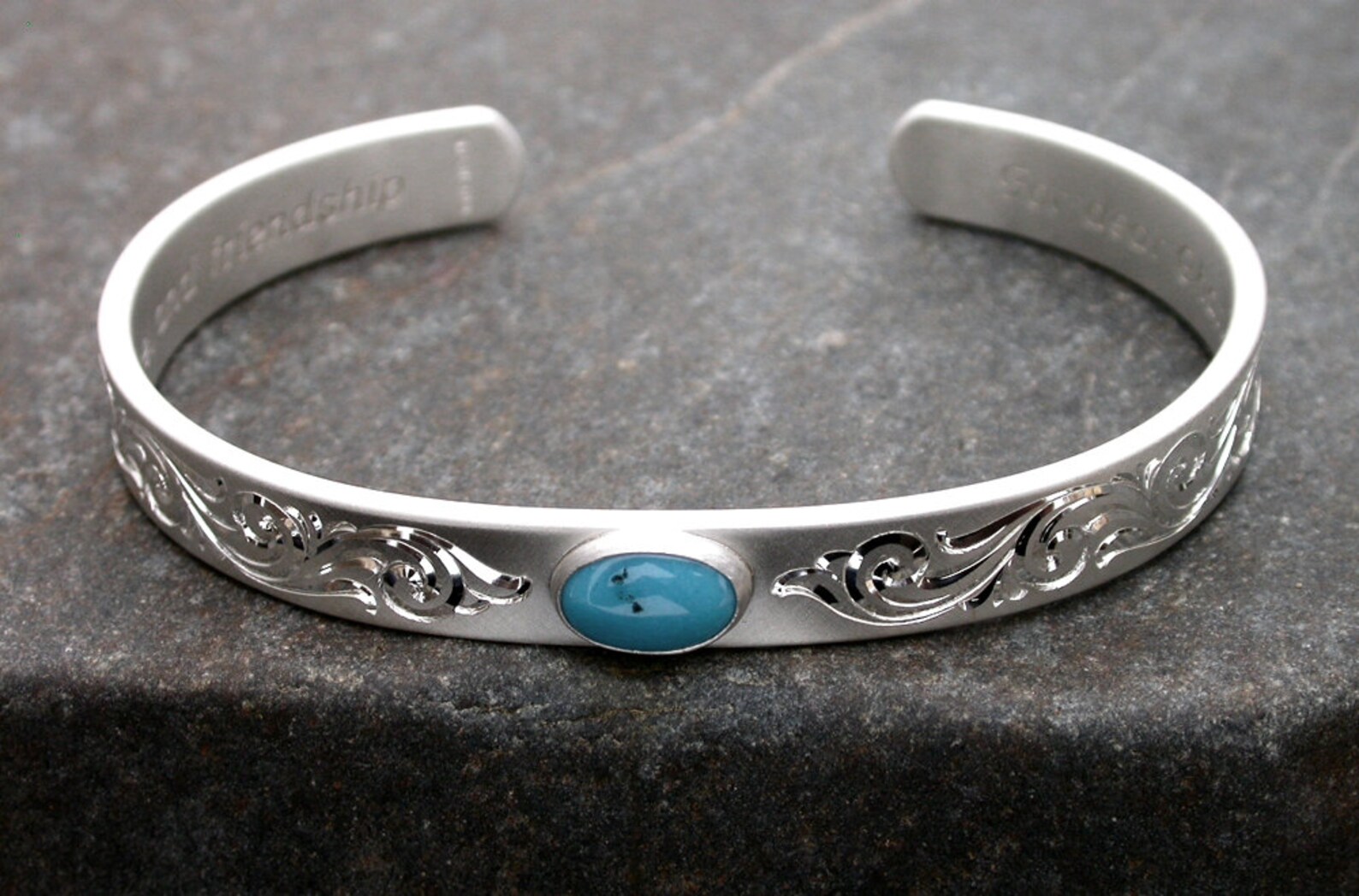 Turquoise Bracelet Hand Engraved Silver Personalized Bracelet Etsy