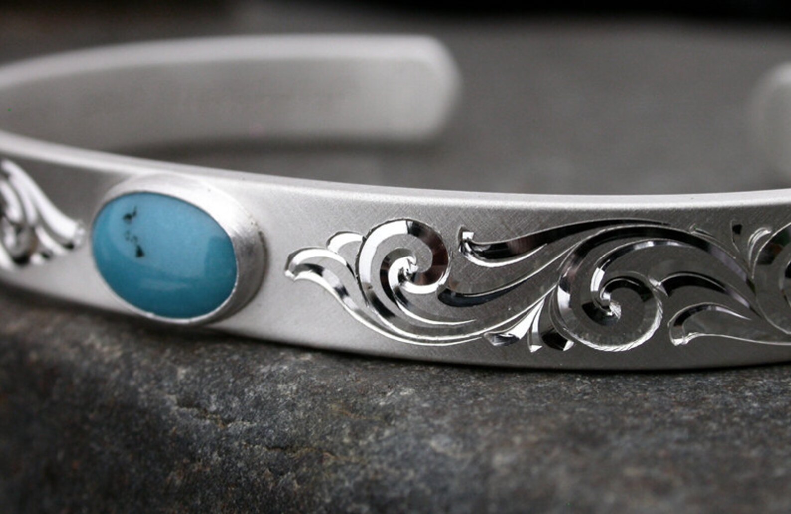 Turquoise Bracelet Hand Engraved Silver Personalized Bracelet Etsy
