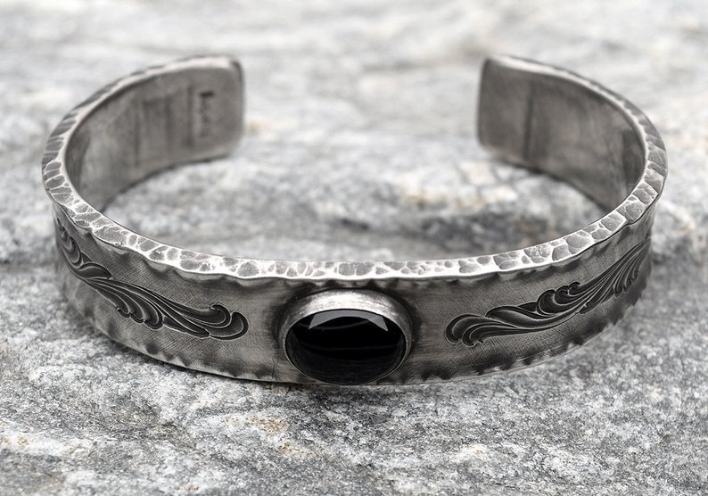 Engraved Mens Bracelet Silver Cuff Bracelet Custom Engravable Etsy