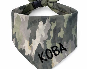 Bandana personalizada de camuflaje para perro con nombre bordado y corbata de algodón