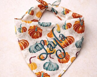 Personalized Pumpkin Dog Bandana | Embroidered Fall Pet Accessory