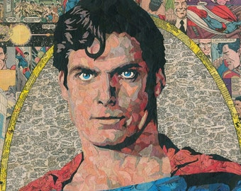 Christopher Reeve Superman Comic Collage - giclee print