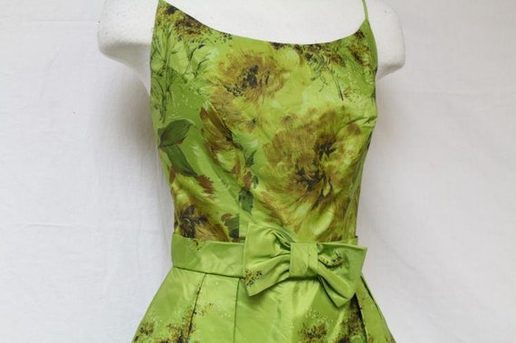 Vintage 1960s Lime Green Floral Party Dress - image 2