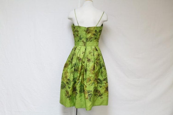 Vintage 1960s Lime Green Floral Party Dress - image 4