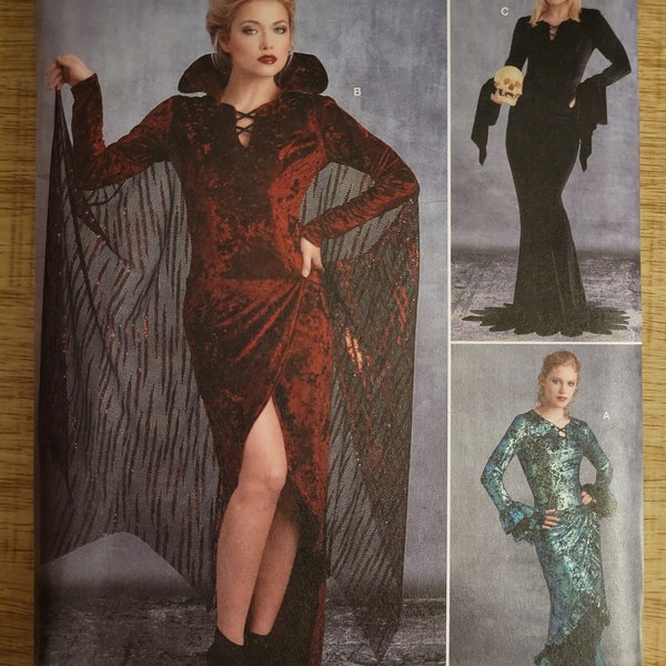 Simplicity Pattern S8973 Vampire Dress Witch Batwing Cape Goth Size 14-22 PLUS SIZE