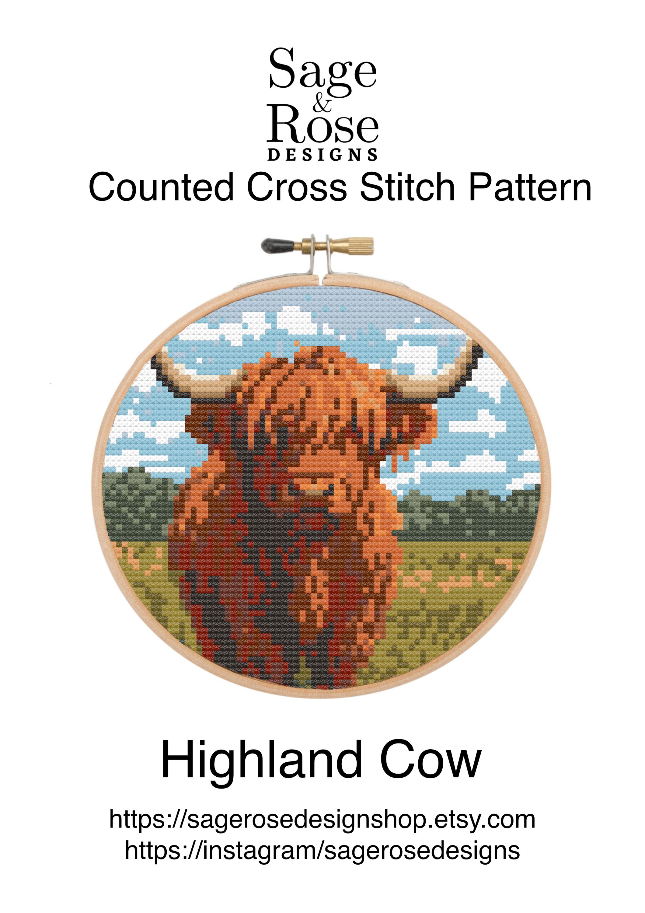 Highland Cow Cross Stitch Pattern - Digital PDF Pattern - Etsy