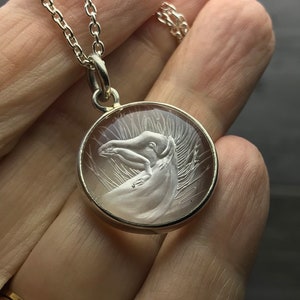 Sterling silver intaglio pendant Illusion, Frog and Horse, Rock crystal pendant, Anymal jewelry, Gem carving, Amulet pendant, Birthday gift