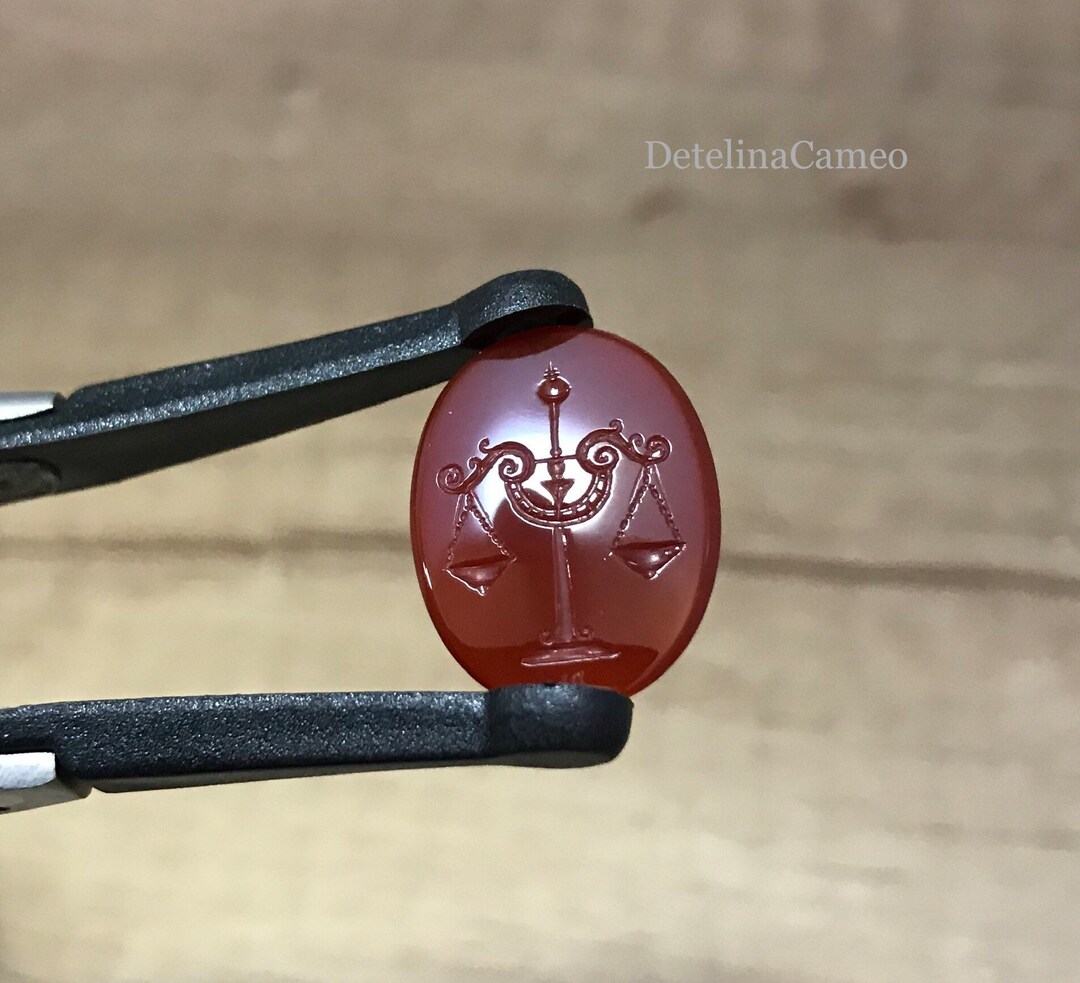 Red String Intaglio Hand Carved Red Chalcedony Intaglio Libra, Zodiac Sign, Gem Carving ...