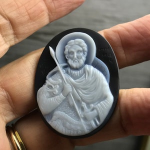 Hand carved agate cameo St Menas, Gem carving, Amulet, Orthodox jewelry, Special jewelry, Birthday gift