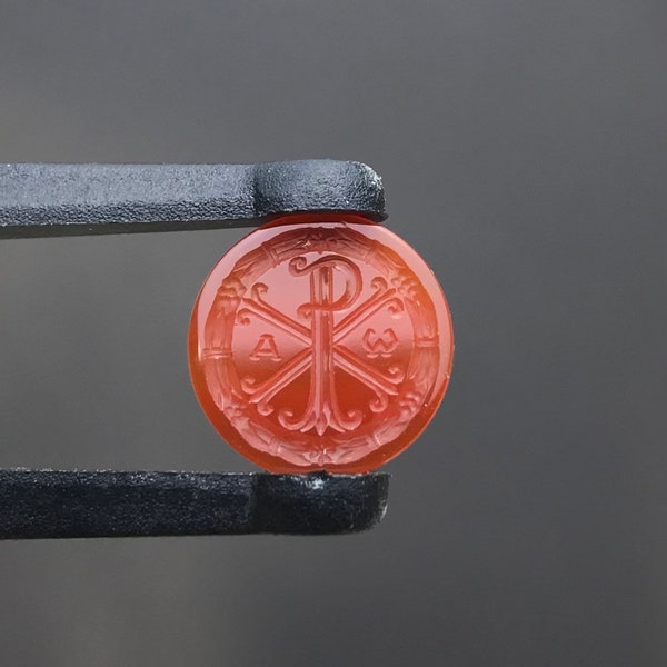 Red chalcedony intaglio Chi-Rho, Christogram, Emperor Constantine sign, Gem carving, Seal ring, Man’s gift, Birthday gift, MADE TO ORDER