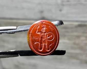Taille-douce en jaspe Abraxas, Taille-douce gnostique, Taille-douce sculptée à la main, Sculpture de pierres précieuses, Gemme magique, Bijoux en phoque, Cadeau pour homme, Fabriqué sur commande