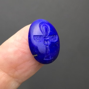 Hand engraved lapis lazuli intaglio with Scarab and Venus mirror, Egyptian symbol, Amulet, Gemcarving