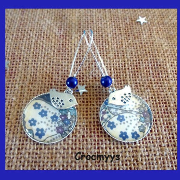 Grandes boucles d'oreilles liberty mauvey bleu