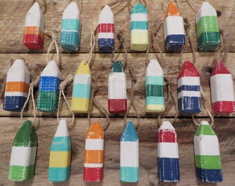 Mini Lobster Buoy Ornaments- Assorted Colors, Reclaimed Wood