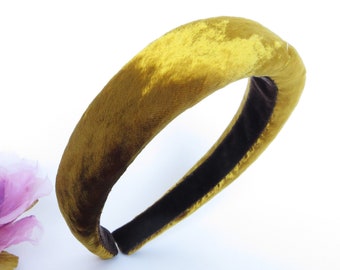Topaz yellow pure silk velvet headband, brilliant jewel tones