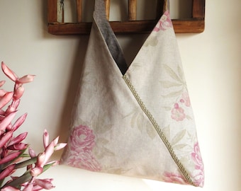 Origami Floral Cotton Linen Hobo Bag