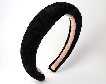 Crushed black velvet Headband, Party accessory, Alice band