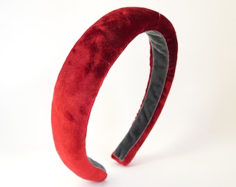 Padded red silk velvet headband, party hair accessory