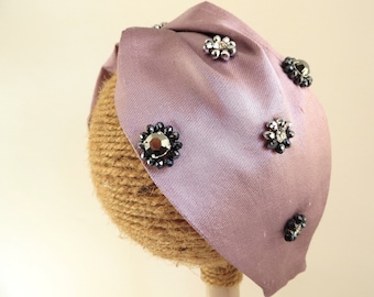 Lilac Pink silk jewel headband, High Fashion hair accessory