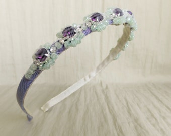 Violet jewel headband, rhinestones embroidered