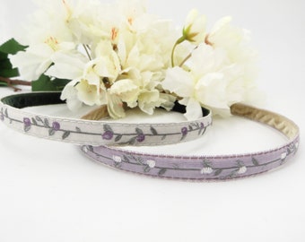 Thin headband vintage style, ivory violet embroidered trimmings