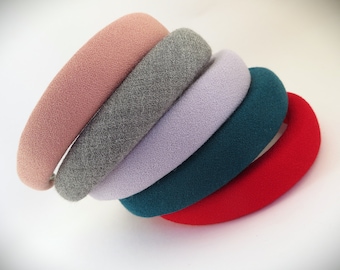 Elegant pure wool padded headband, pink, lilac, teal green, red